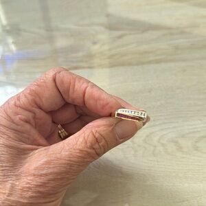 14 kt gold (stamped) ruby and diamond ring